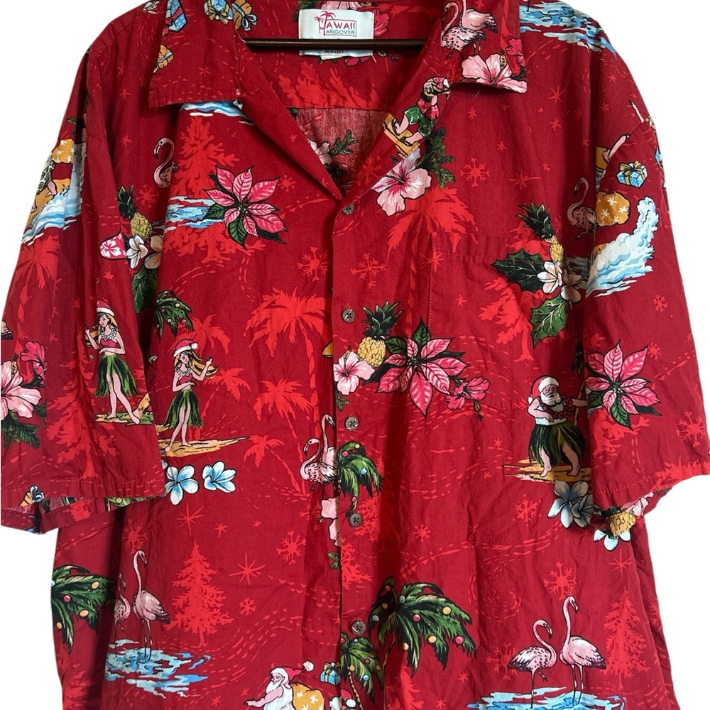 Vibrant Red and Green Santa Casual Button Down Shirt Christmas